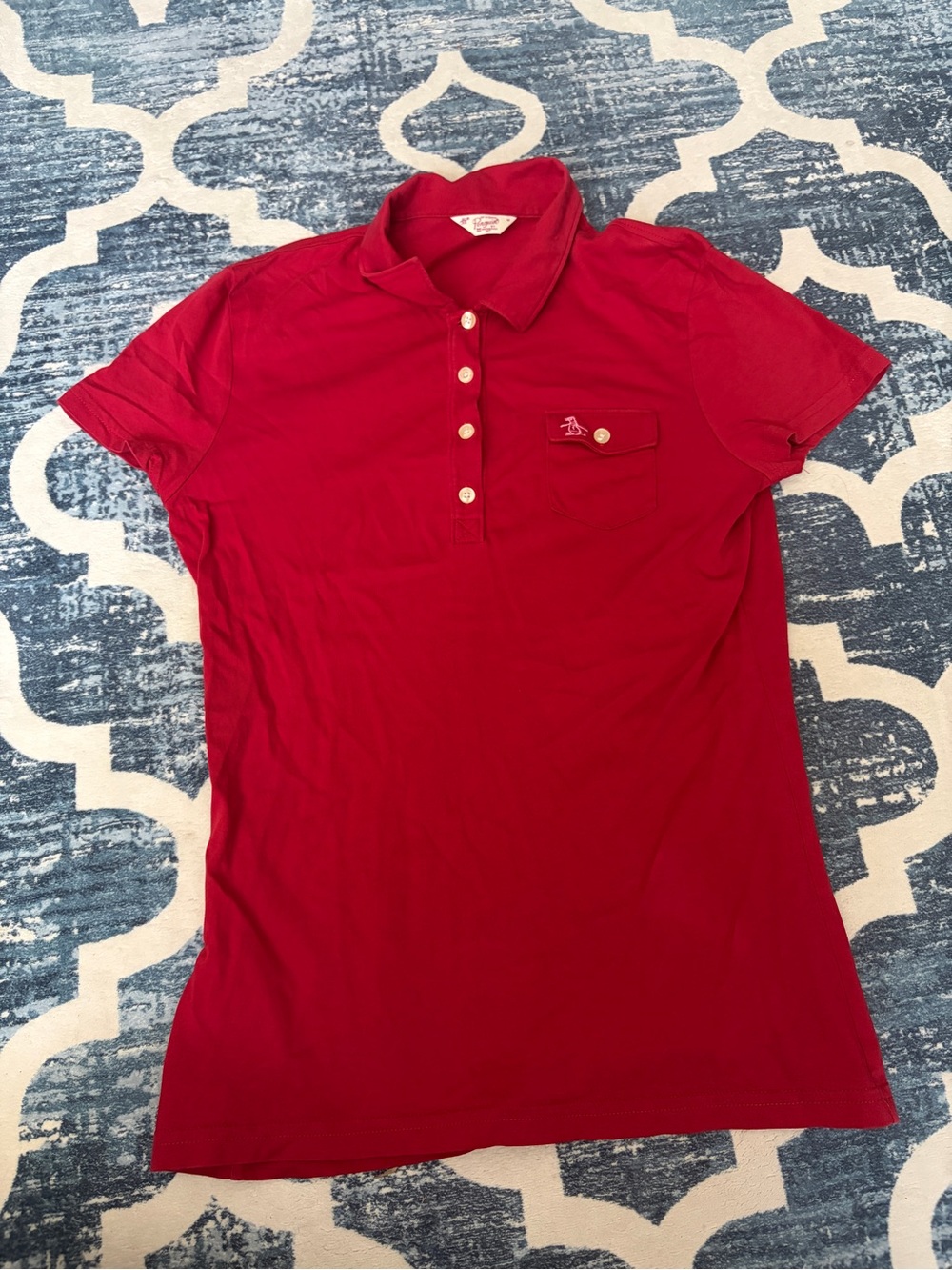 Original Penguin Women's Red Button-Down Polo Shirt